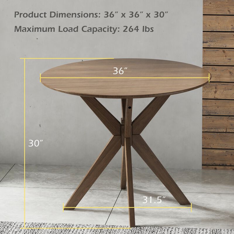 36 Inch Round Wood Dining Table with Intersecting Pedestal Base
