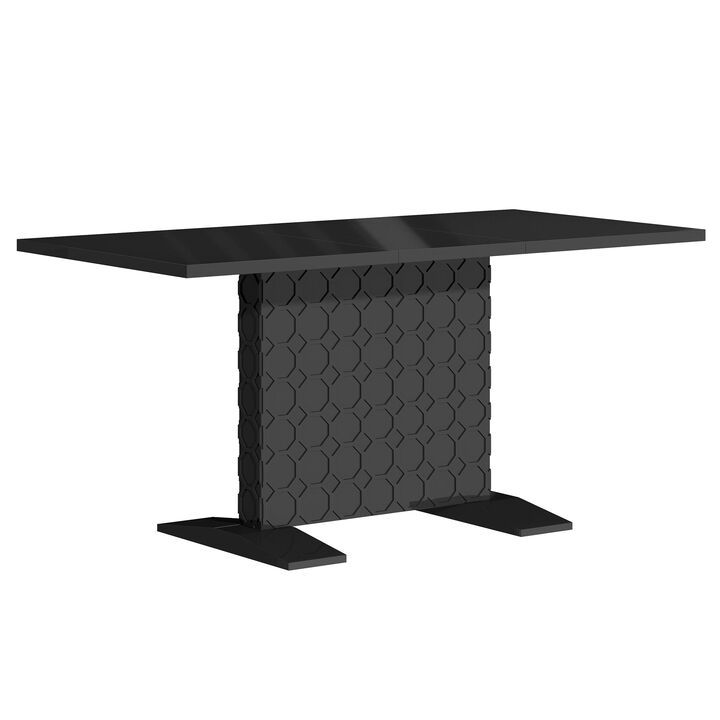 Black Wood 62.7 in. Pedestal Extendable Dining Table Seats 6