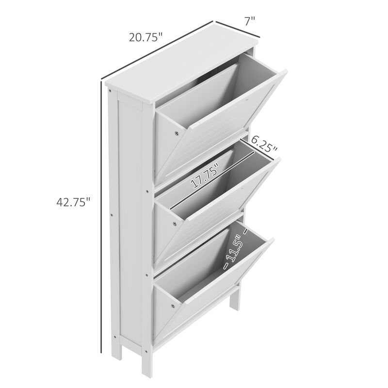 White Modern Shoe Cabinet: 3 Flip Drawers, 6-Pair Capacity