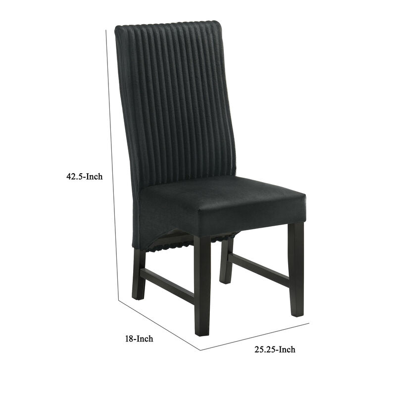Ranna Dining Chair Set of 2, Black Velvet Foam Cushions, Hardwood - Benzara