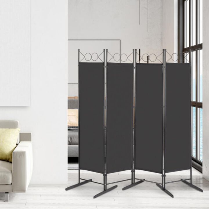 4-Panel Foldable Screen Cloth Feet Frame with Decorative Shape for Privacy and Room Division
