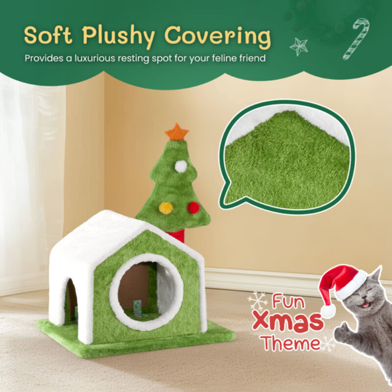 Festive Christmas Cat Cave Bed, Soft Plush Hideout Nest for Indoor Cats & Small Pets