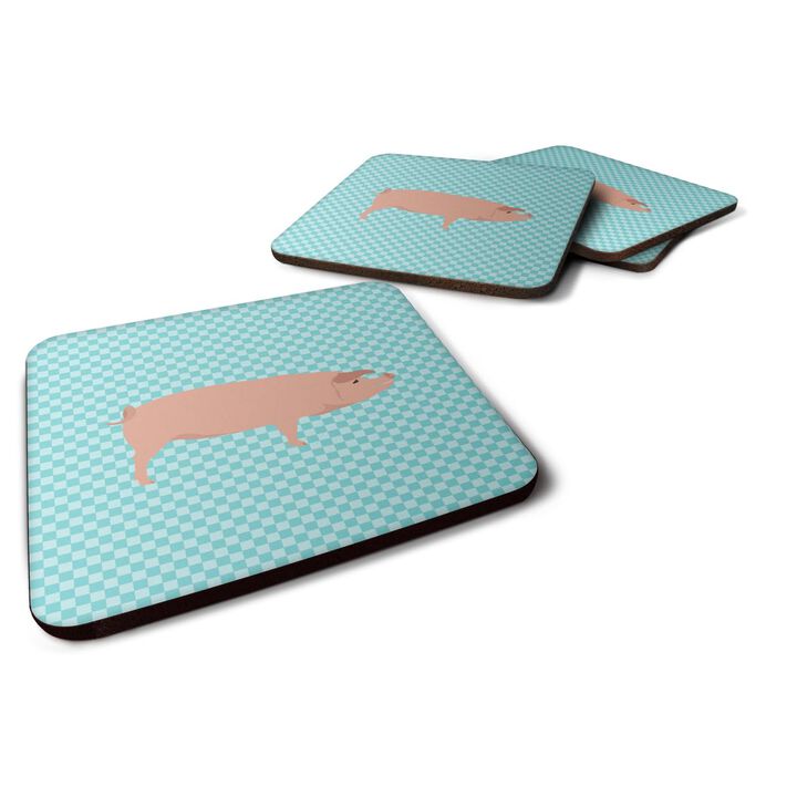 Caroline's Treasures American Landrace Pig Blue Check Decorative coasters, 3.5, Multicolor