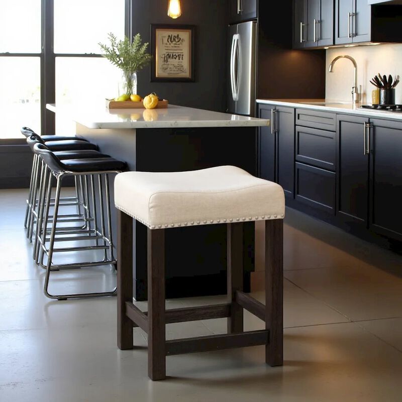Starlight Canyon Home Black Upholstered Stool for Vanity, Small Vanity Stool with Poplar Legs