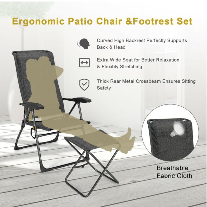 Hivvago 4 Pieces Patio Adjustable Back Folding Dining Chair Ottoman Set