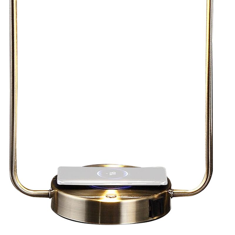 Gizo 21 Inch Table Lamp, LED Light, Wireless Charging, Metal Base, Brass-Benzara