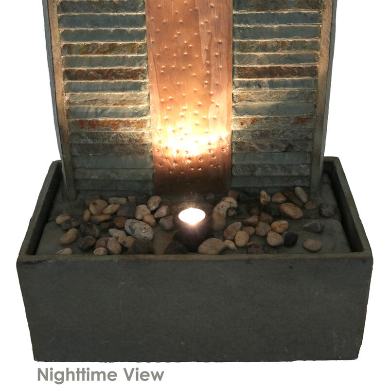 Sunnydaze Rippled Slate Indoor Water Fountain with LED Light - 48 in