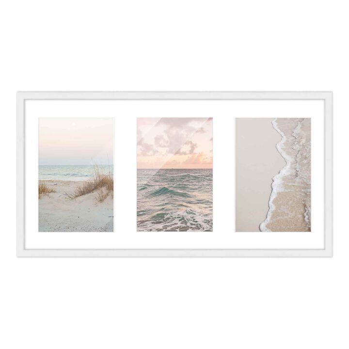 7.5x14.5 Wood Collage Frame with White Mat For 3 4x6 Pictures