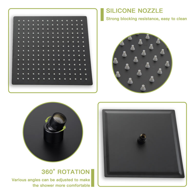 12" Rain Shower Head Systems With Waterfall Tub Spout, Matte, Ceiling Mounted Shower
