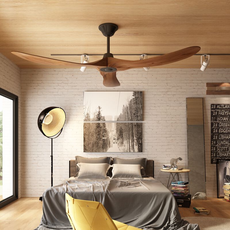 60 in. 6-Speed Brown 3-Blade Propeller Ceiling Fan Indoor/Outdoor Use with Remote Control, Adjustable, for Living Room