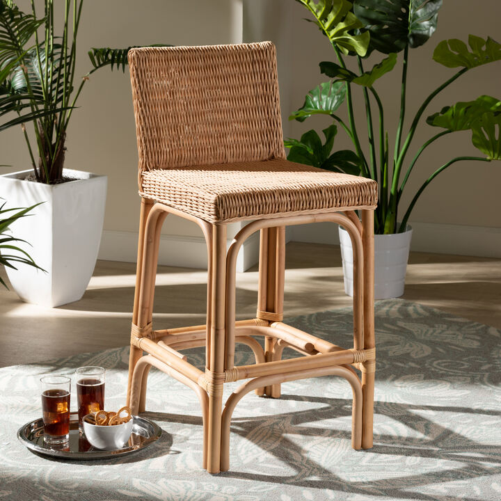 Baxton Studio Athena Modern and Contemporary Natural Finished Rattan Counter Stool