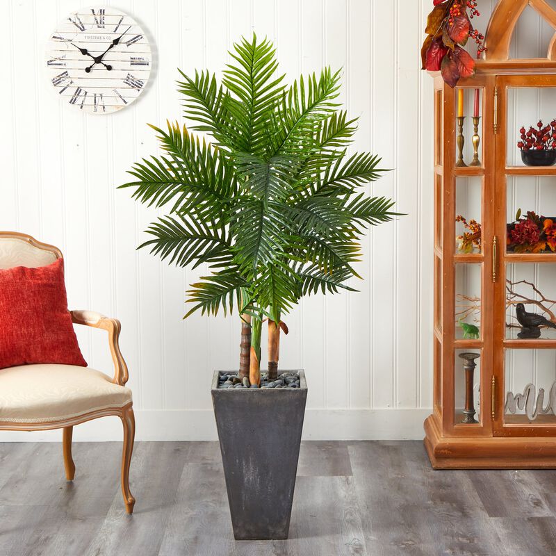 Hivvago 63 Inches Areca Artificial Palm Tree in Cement Planter (Real Touch)