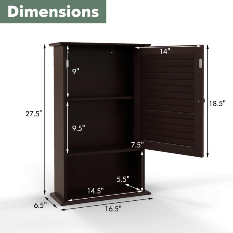 Hivvago Bathroom Wall Mount Storage Cabinet Single Door with Height Adjustable Shelf