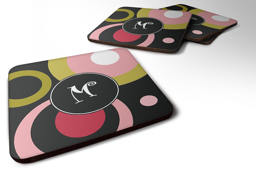 Caroline's Treasures AM1001-MFC Monogram-Retro in Black Foam Coasters (Set of 4), 3.5 H x 3.5 W, Multicolor