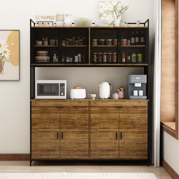 77.4" Freestanding Kitchen Pantry Microwave Cabinet With Storage