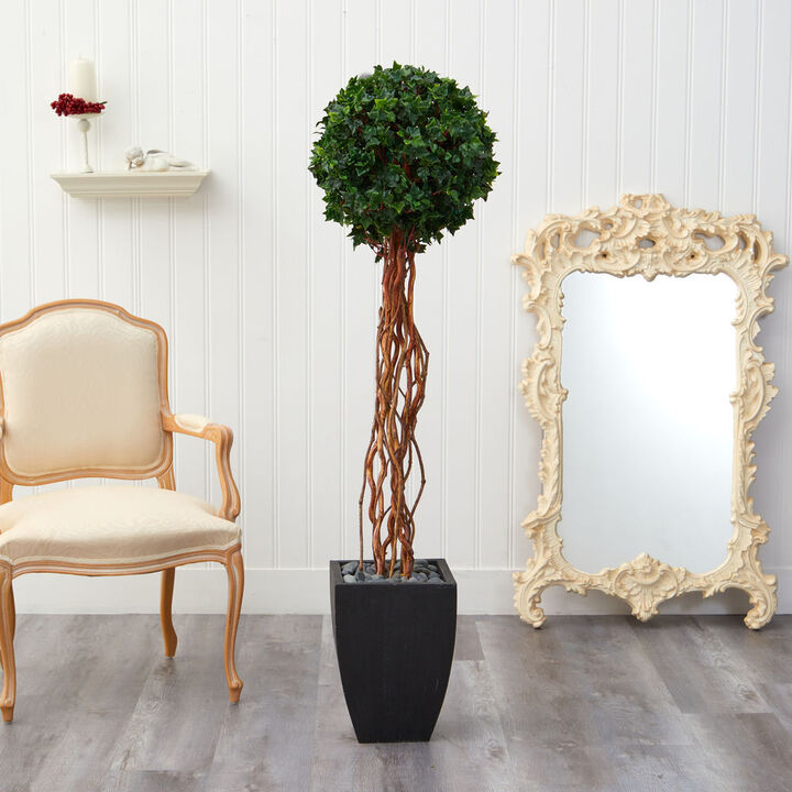 Hivvago 64 Inches English Ivy Single Ball Artificial Topiary Tree in Black Planter UV Resistant (Indoor/Outdoor)