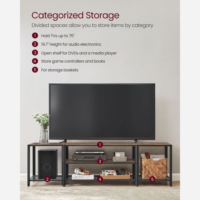 3-Tier TV Stand with Open Storage Shelves