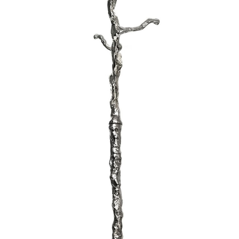 71 Inch Modern Aluminum Coat Stand, Branch Accent, Perched Bird, Silver - Benzara