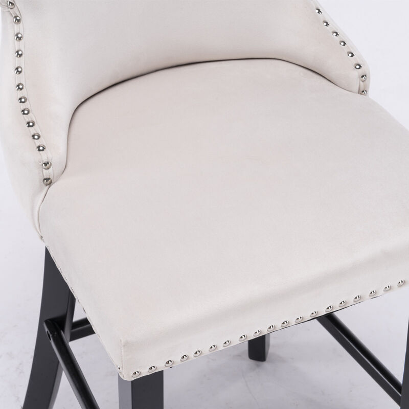 Velvet Wingback Bar Stools with Button Tufted Decoration, Set of 2