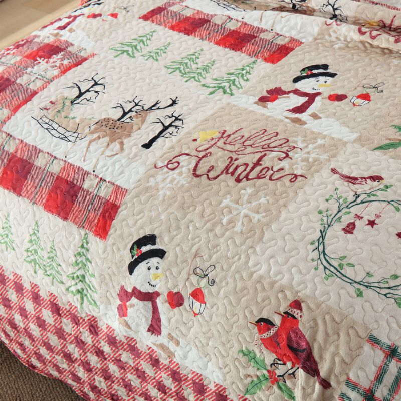 Marcielo 3 Pc Velvet Quilted Oversized Christmas Quilt Bedspread Set