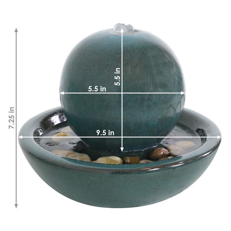 Sunnydaze Ceramic Indoor Water Fountain with Orb - 7 in