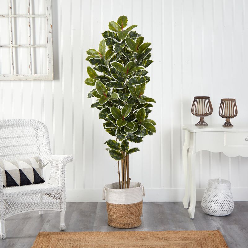 Hivvago 6 Feet Oak Artificial Tree in Handmade Natural Jute and Cotton Planter UV Resistant (Indoor/Outdoor)