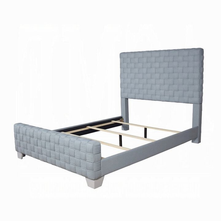 Reah King Size Bed, Light Teal Blue Chenille, Gray Panel Headboard - Benzara