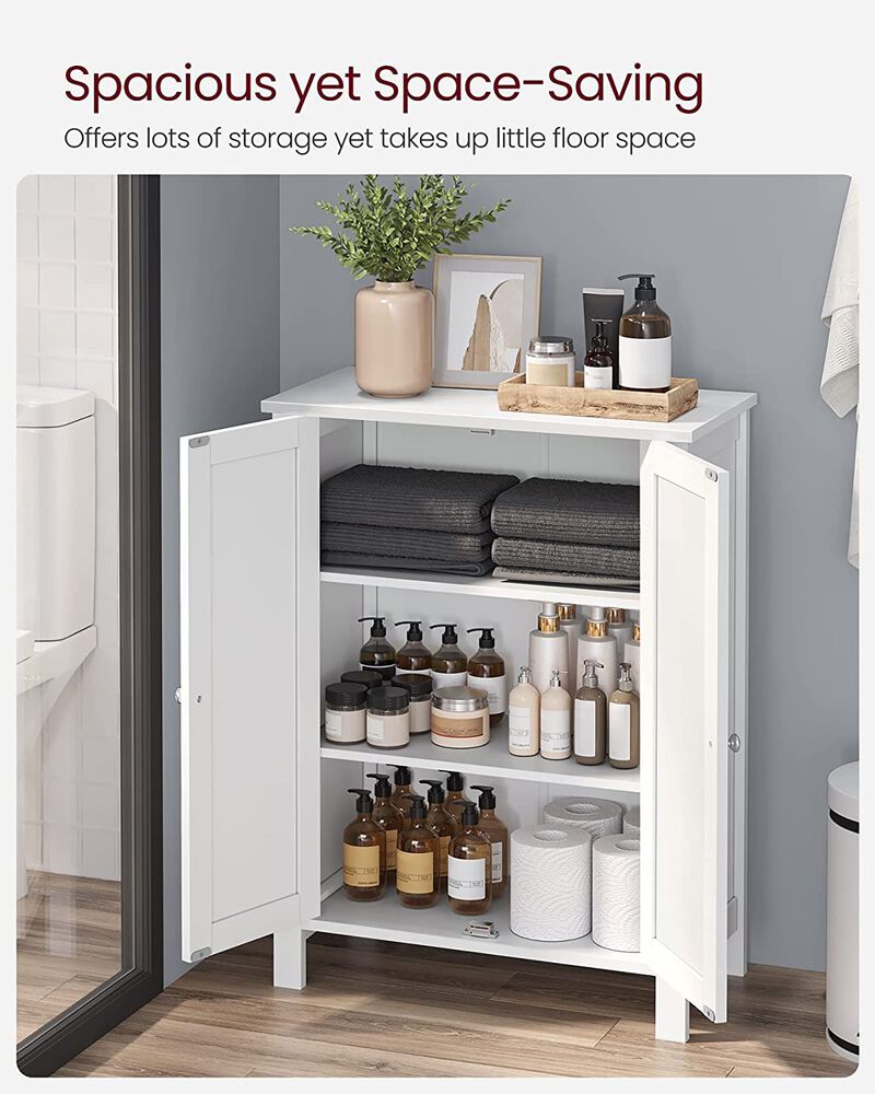 Bathroom Floor Storage Cabinet with Double Door Adjustable Shelf