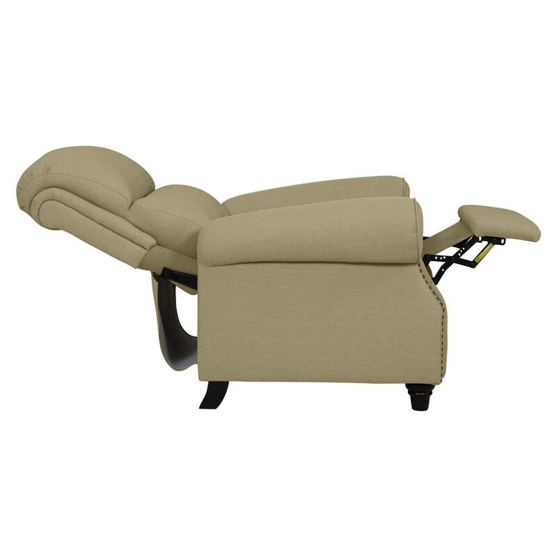 ProLounger Bustle-Back Pushback Recliner with Nailheads in Barley Tan Linen
