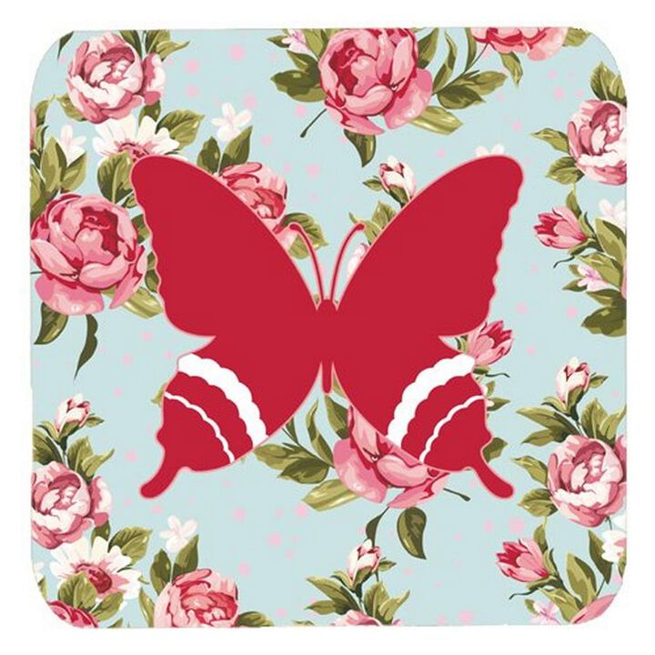 Caroline's Treasures BB1034-RS-BU-FC Butterfly Shabby Chic Blue Roses Foam Coasters (Set of 4), 3.5 H x 3.5 W, Multicolor