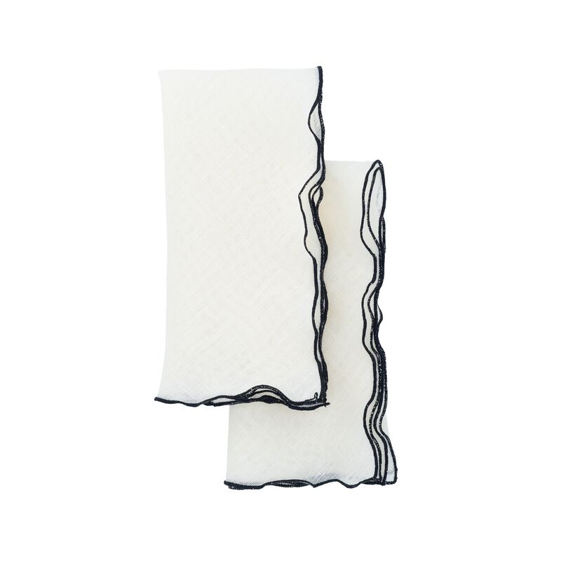 Linen Napkins With Black Ruffled Edges, Set of 4