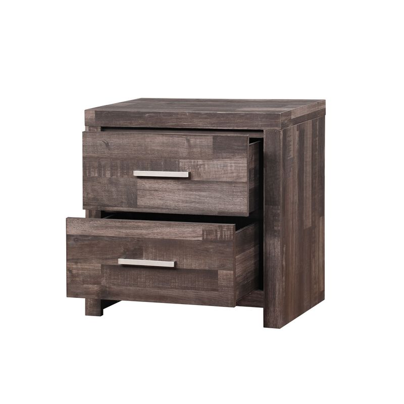 Nightstand with Rough Hewn Saw Texture and Panel Base, Rustic Gray-Benzara