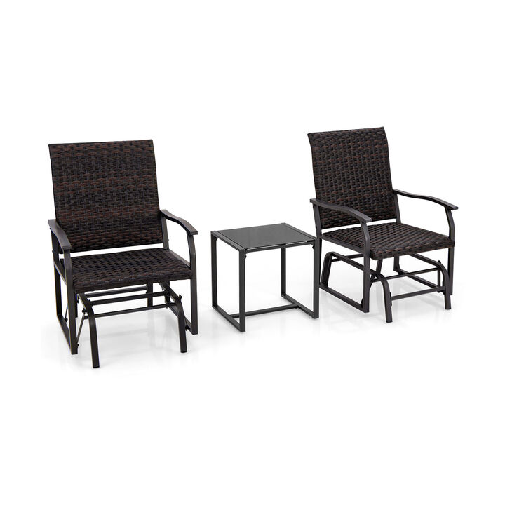 3-Piece Patio Gliding Set with All-Weather Cushions and Tempered Glass Coffee Table