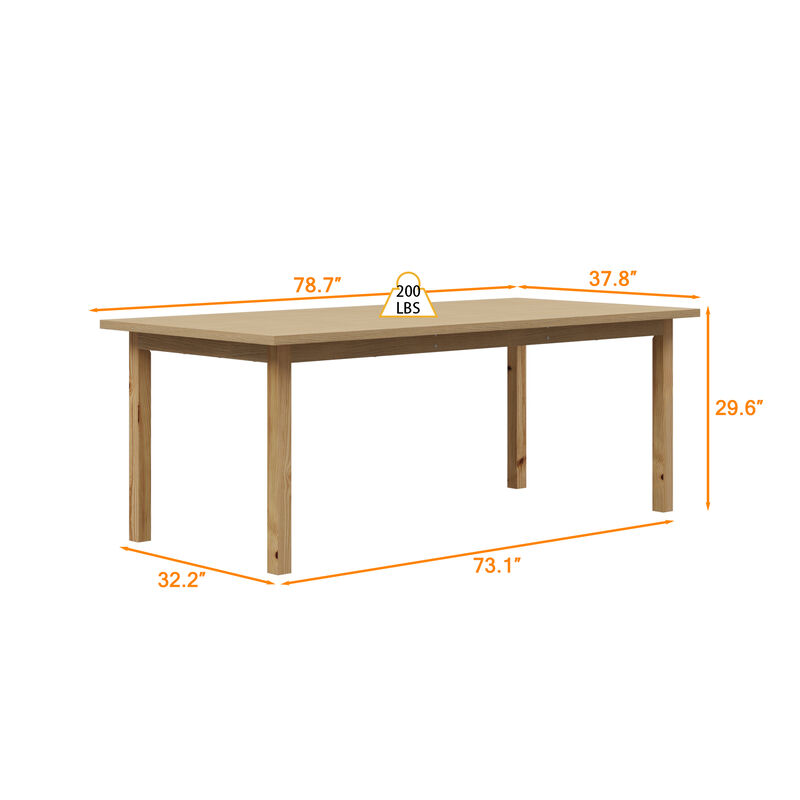 FUFU&GAGA Natural Wood Dining Table, MDF & Rubberwood Construction (78.7" W x 29.6" H x 37.8" D), Natural Wood Finish