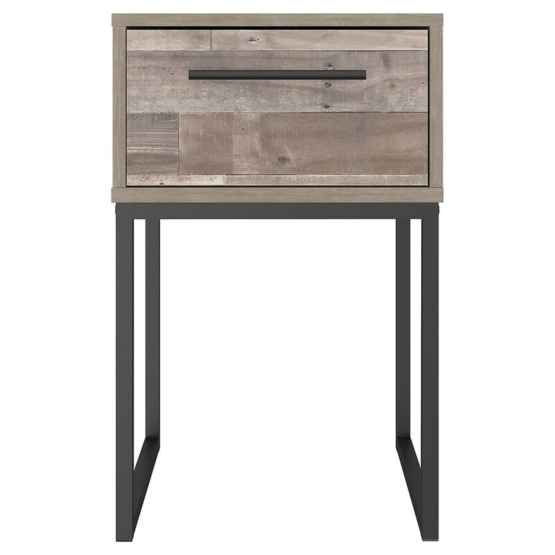Grace 20 Inch Modern Nightstand, Metal Base, 1 Drawer, Whitewashed Wood-Benzara