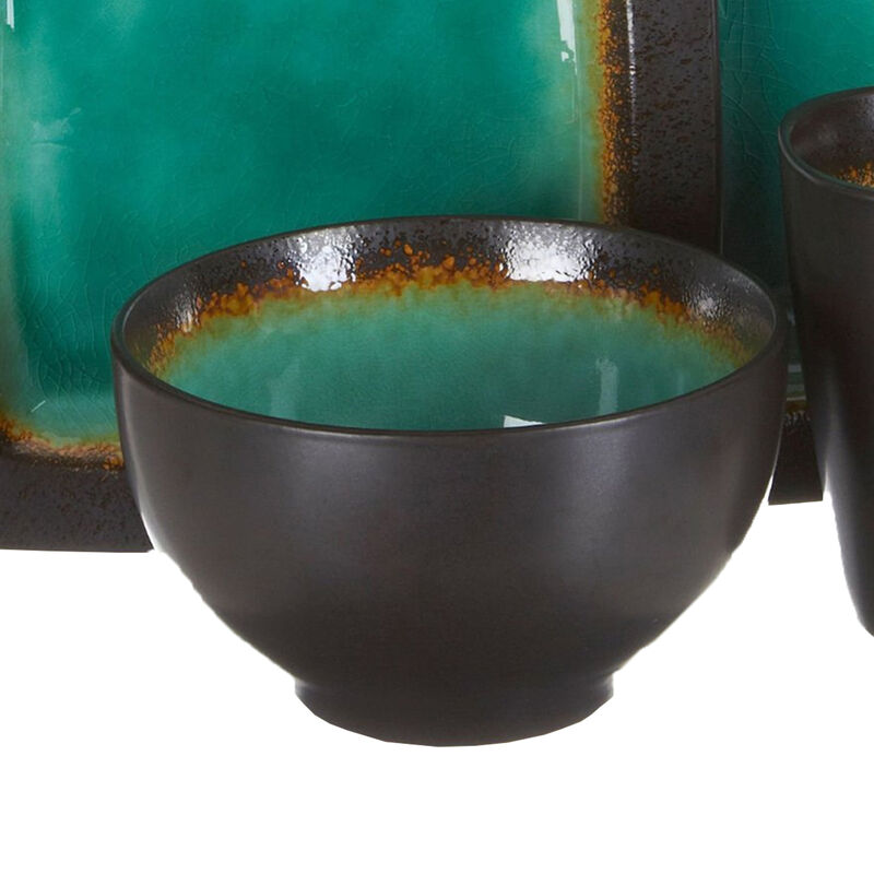 Gibson Ocean Paradise 16 Piece Square Stoneware Dinnerware Set in Jade