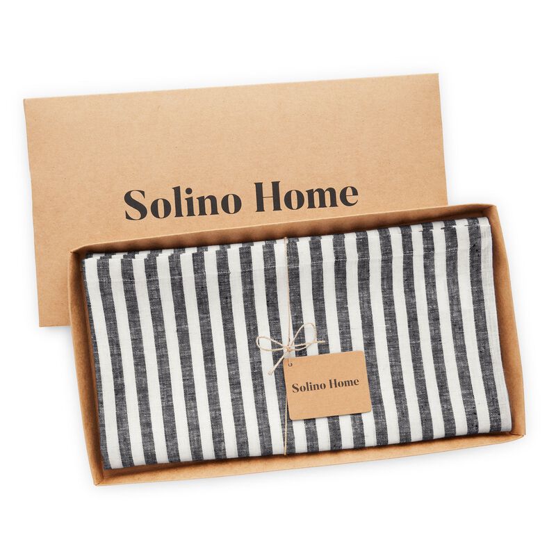 Solino Home 100% Pure Linen Table Throw 52 x 52 Inch | Amalfi Stripe