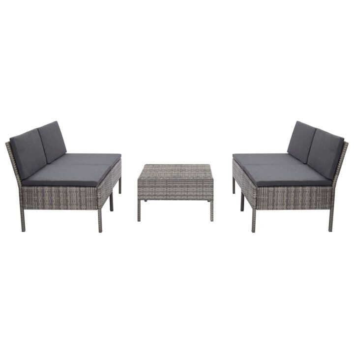 vidaXL 5 Piece Garden Sofa Set with Cushions Poly Rattan Gray