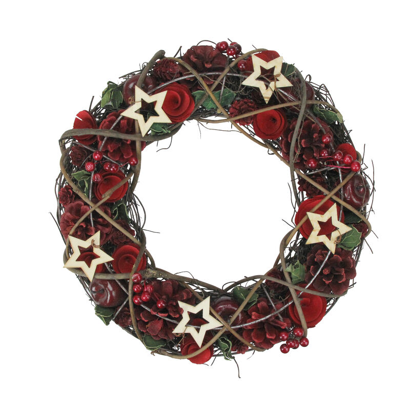Apples and Berries with Stars Artificial Christmas Wreath 13-Inch  Unlit