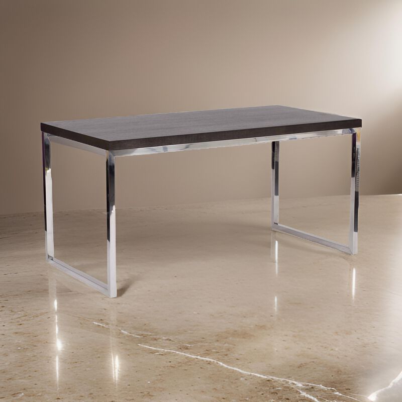 Rami 59 Inch Office Desk, Rectangular Top, Espresso Brown Wood, Steel - Benzara