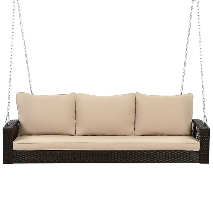 Merax Outdoor PE Wicker 3-Person Porch Swing with Chains Merax Outdoor PE Wicker 3-Person Porch Swing with Chains