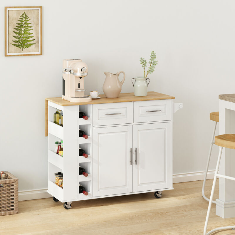 Streamdale White Kitchen Island Cart with Storage and Foldable Table