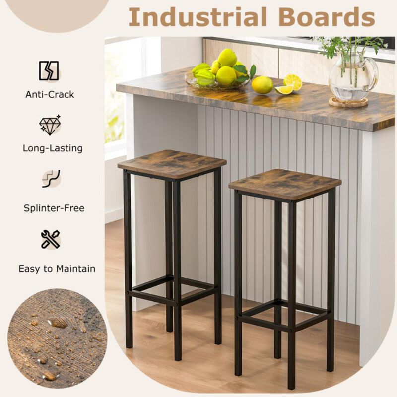 Hivvago Set of 4 Bar Stool Set with Metal Legs and Footrest-Coffee