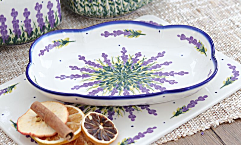 Blue Rose Polish Pottery Summer Garden Scallop Dish