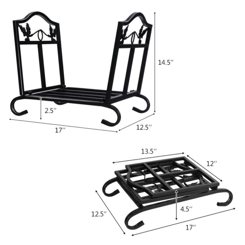 Hivvago Foldable Firewood Log Rack Steel Wood Storage Holder