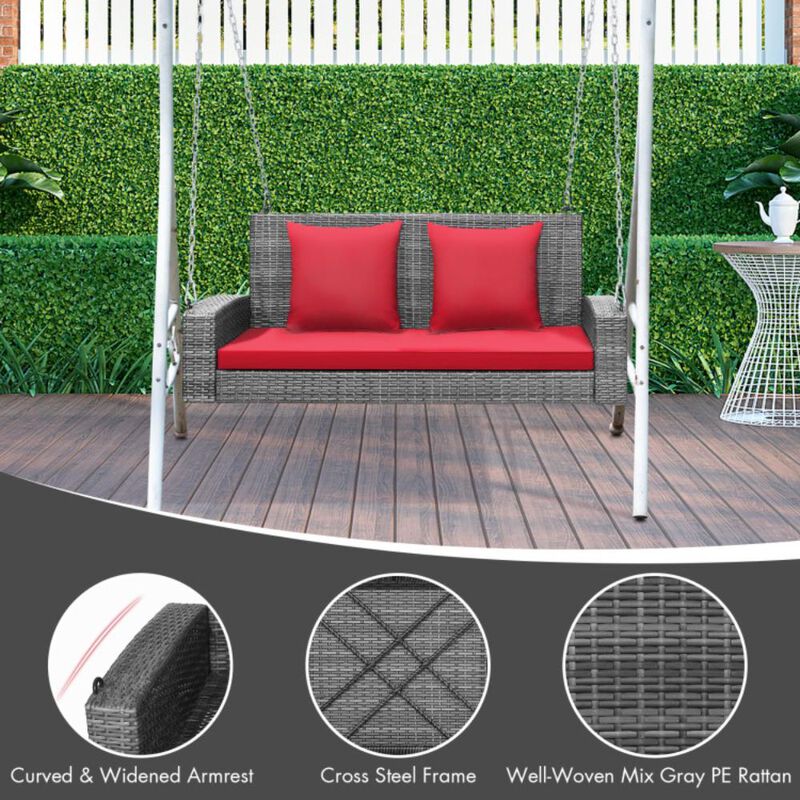 Hivvago 2-Person Patio PE Wicker Hanging Porch Swing Bench Chair Cushion 800 Pounds