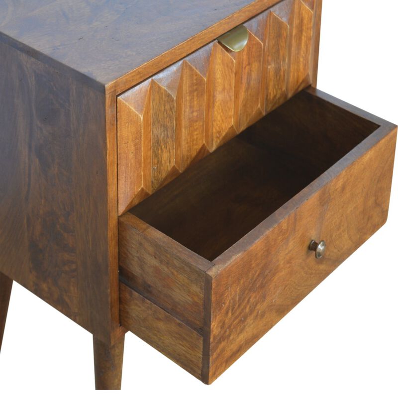 Grey Washed Circular Solid Wood 1 Drawer NightStand