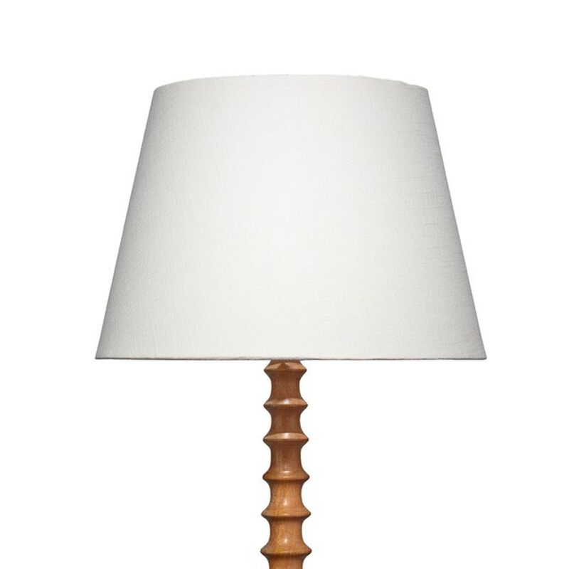 Dio 31 Inch Table Lamp, White Slub Drum Shade, Brown Turned Wood Base - Benzara