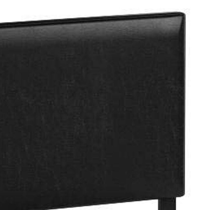 Shirin King Size Bed, Wood, Nailhead Trim, Upholstered Headboard, Black - Benzara