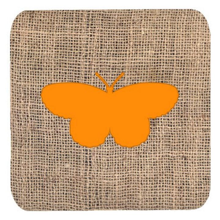 Caroline's Treasures BB1052-BL-OR-FC Butterfly Burlap and Orange Foam Coasters (Set of 4), 3.5 H x 3.5 W, Multicolor
